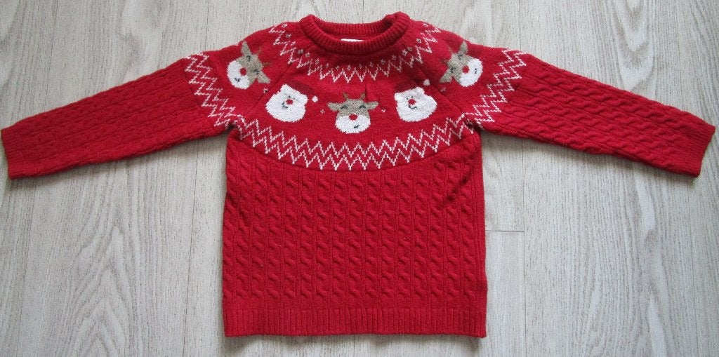 Kersttrui maat 98 – rendier & ijsbeer gebreid, Gebruikt, Jongen of Meisje, Trui of Vest, C & A