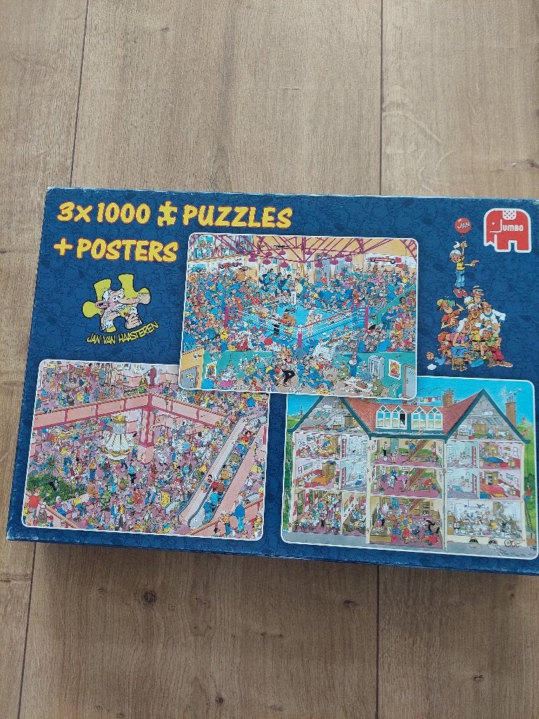 Jan van Haasteren puzzel 3x1000 stukjes, Ophalen of Verzenden, 500 t/m 1500 stukjes, Zo goed als nieuw, Legpuzzel