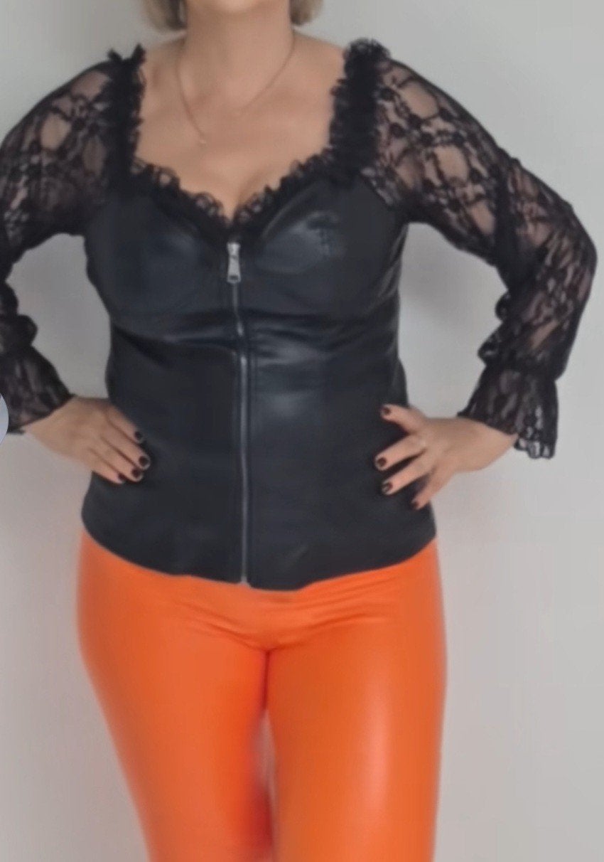 Oranje pu leren legging samen met pu leren sokken, Kleding | Dames, Verzenden, Maat 46/48 (XL) of groter, Nieuw, Oranje