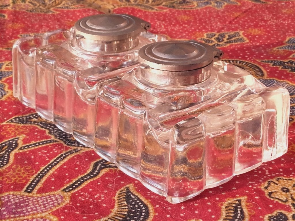 Mooi oud inktstel uit Engeland van glas en tin 14,5 cm., Antiek en Kunst, Ophalen of Verzenden