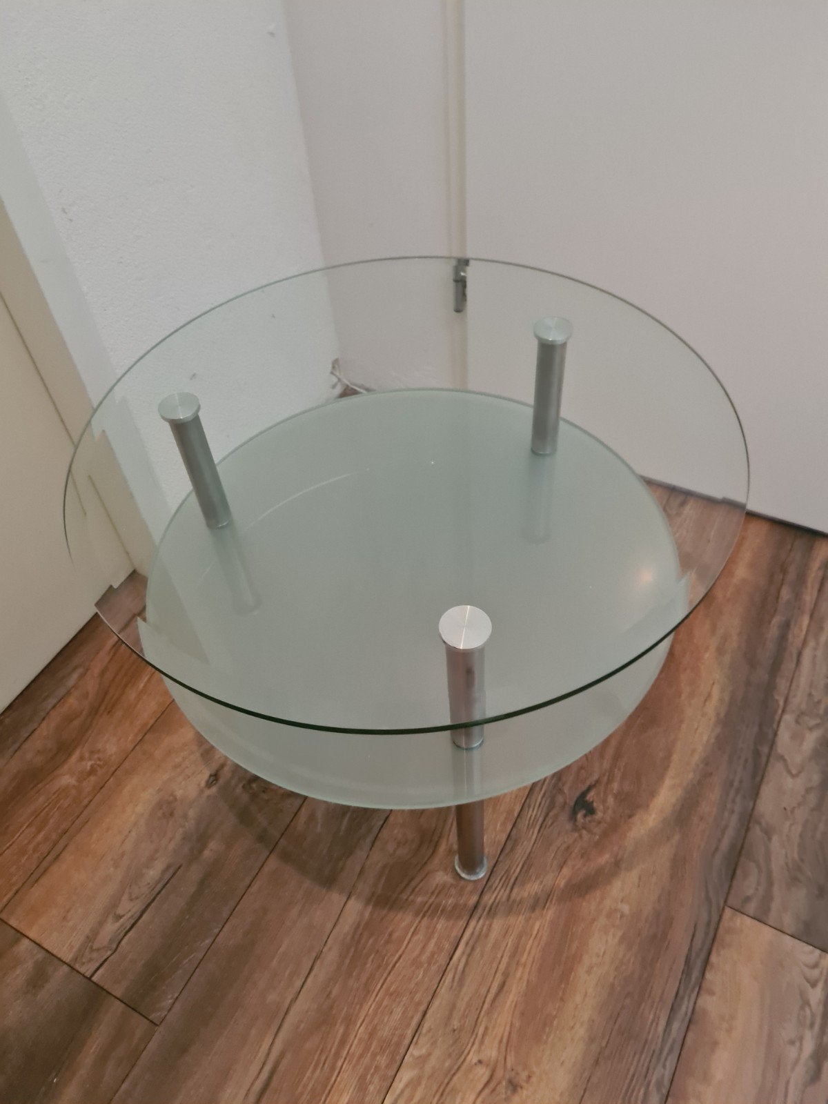 Glazen bijzettafel met 2 ronde bladen, Minder dan 55 cm, Gebruikt, Rond, Glas