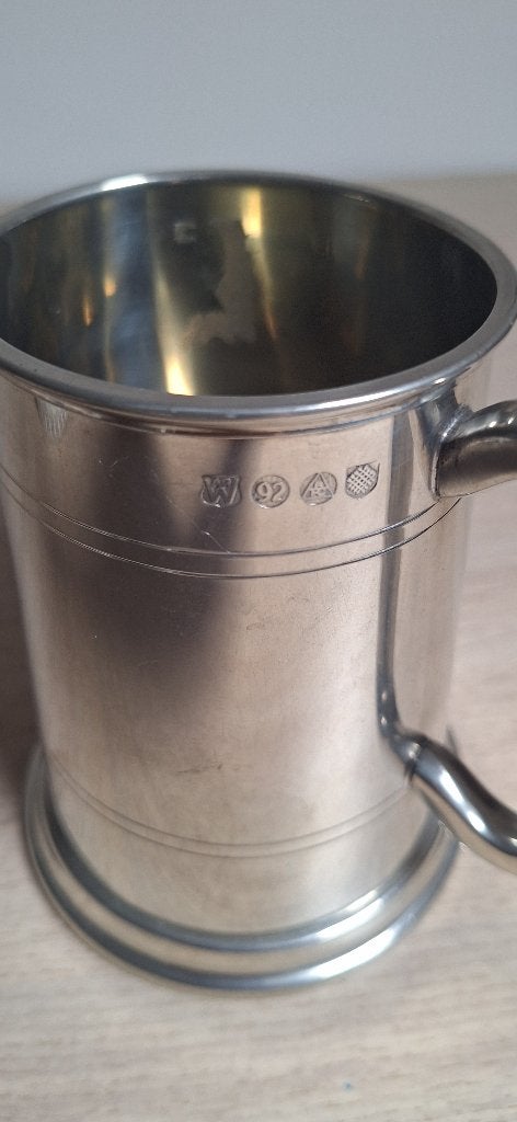 Vintage tinnen bierpul - 12 cm hoog, Ophalen, Zilver, Metaal, Overige merken