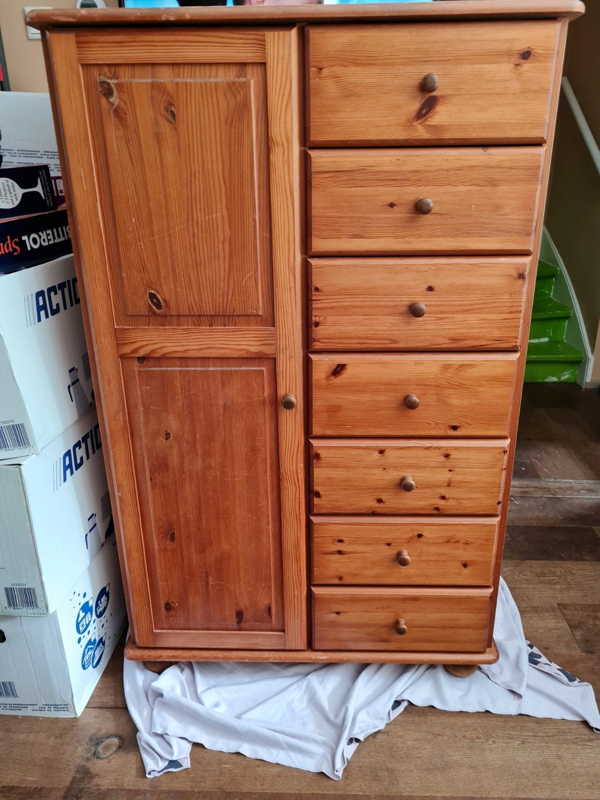 grenen meidenkast, h 143 cm, b 90 cm, d 38 cm, Ophalen, Gebruikt, 50 tot 100 cm, Minder dan 100 cm