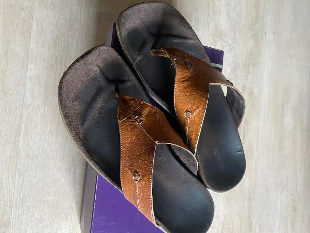 Minelli Leren Slippers - Maat 43, Ophalen of Verzenden, Gedragen, Bruin, Slippers