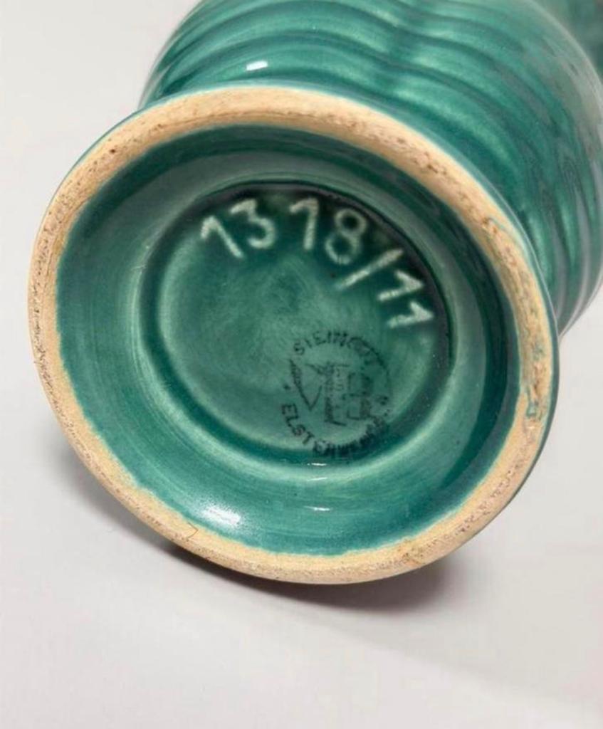 Zeldzame Vintage VEB Steinbach Vaas Turquoise Keramiek 15 cm, Antiek en Kunst, Antiek | Vazen, Ophalen of Verzenden