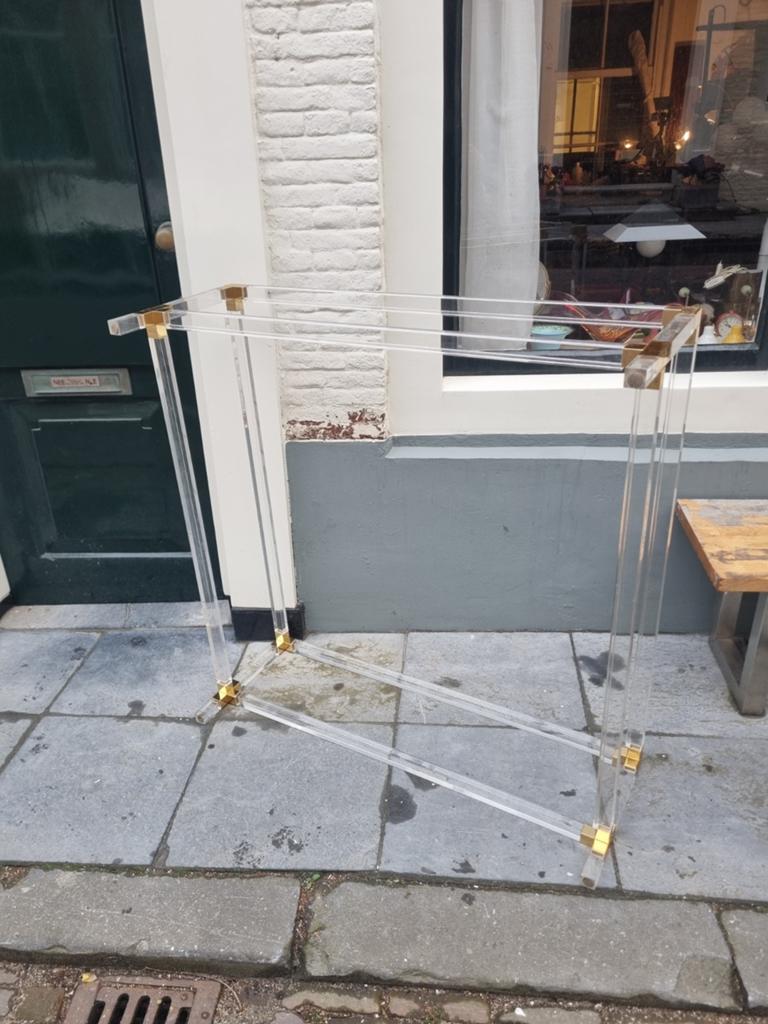Salontafel lucite messing hollywood regency vintage, Ophalen, Gebruikt, Hollywood regency, Vierkant
