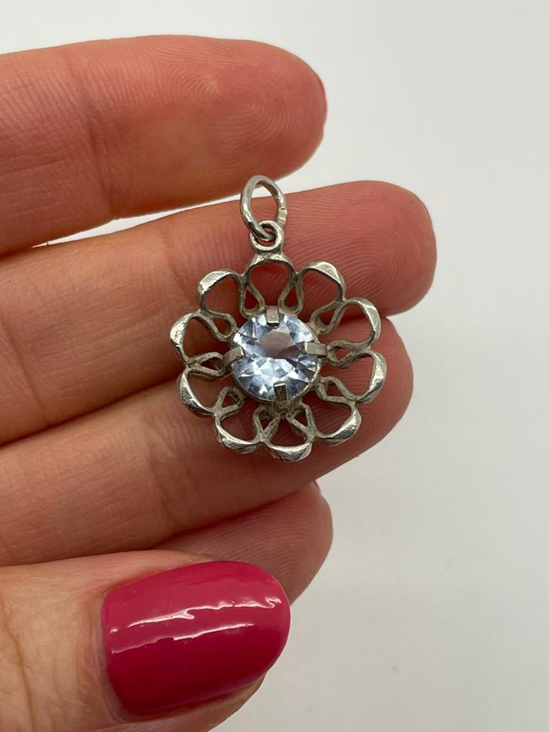 D985 Prachtige zilveren hanger bloemmotief, Sieraden, Tassen en Uiterlijk, Antieke sieraden, Ophalen of Verzenden, Zilver, Hanger