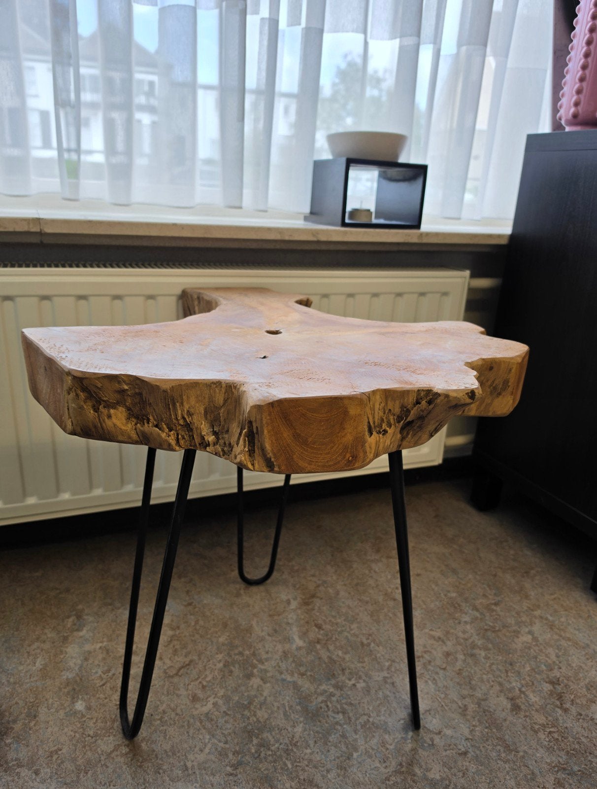 Bijzettafel boomstam, Ophalen, Zo goed als nieuw, Rond, Minder dan 55 cm