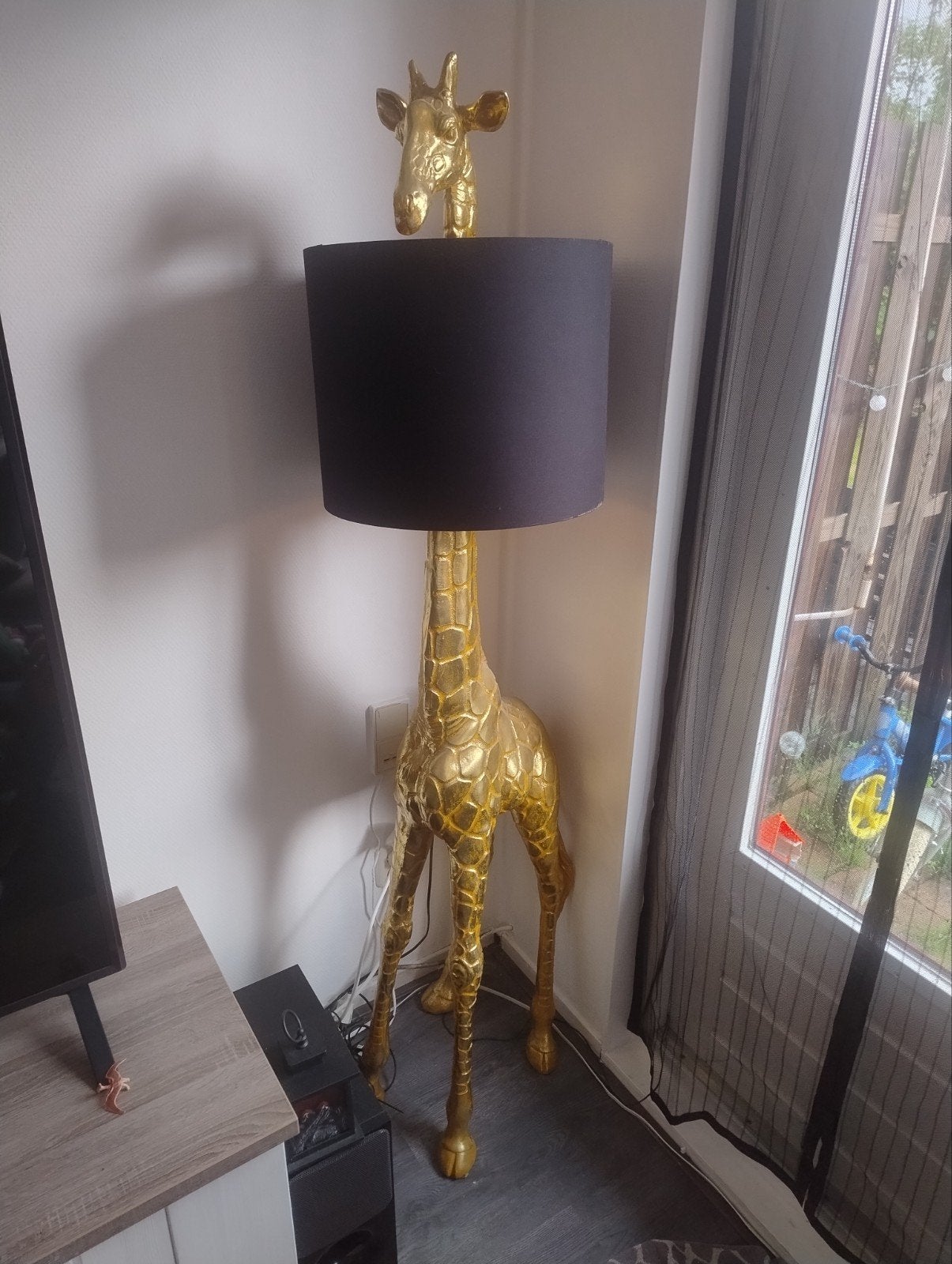 Gouden Giraffe Vloerlamp met Zwarte Kap, Ophalen, Zo goed als nieuw, 150 tot 200 cm, Modern, Speels, Exotisch
