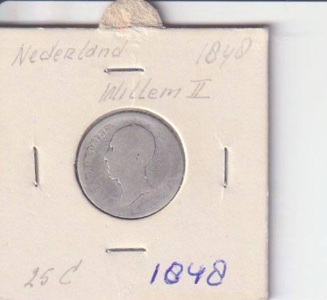 25 cent 1848 nederland, Postzegels en Munten, Verzenden, Koning Willem II, 25 cent