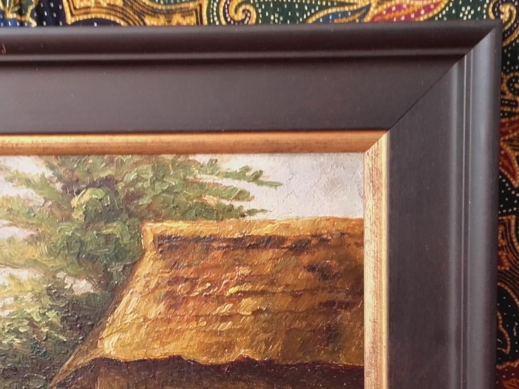 Mooi oud ingelijst olieverf schilderij op paneel 27-37 cm., Ophalen of Verzenden