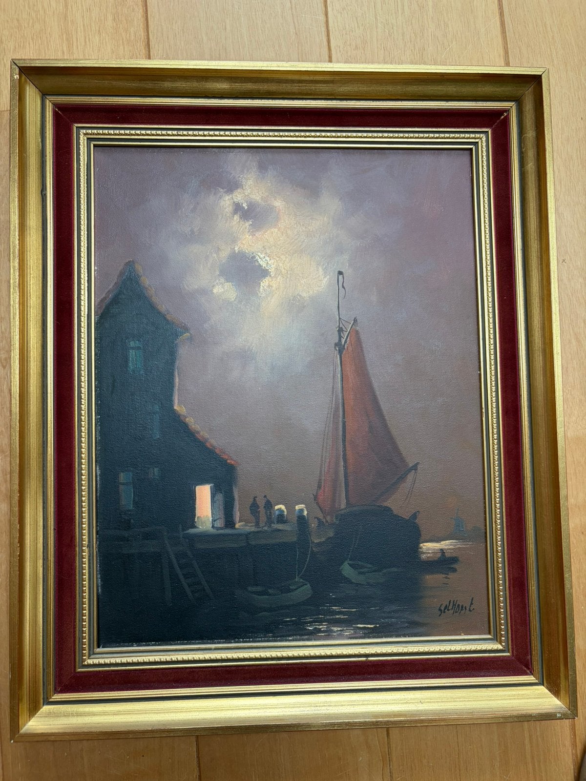 Schilderij van schip aan haven van J Selhorst, Ophalen