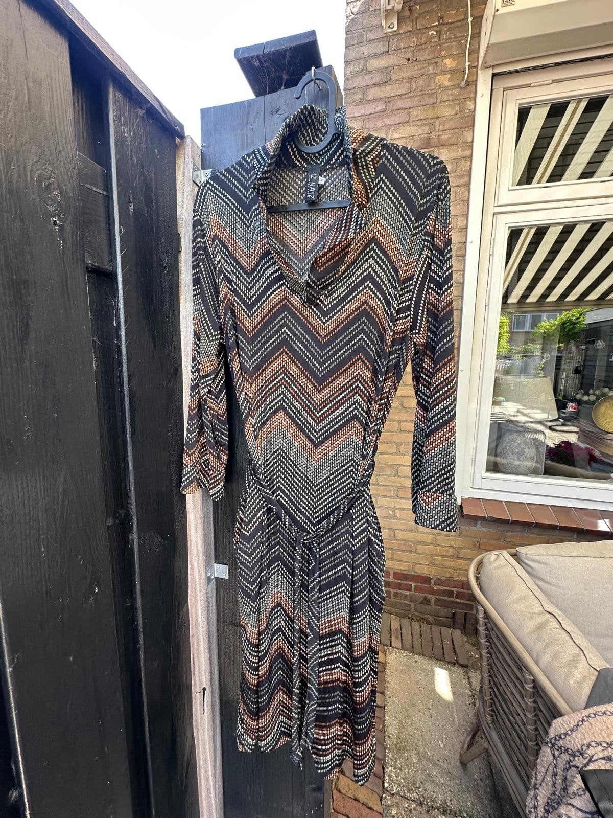 Iz Naiz travelstof jurk maat L met print, Maat 38/40 (M), Zwart, Iz Naiz, Ophalen of Verzenden
