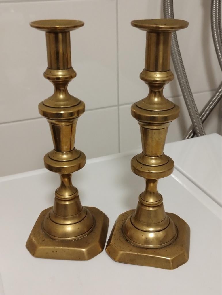 Antiek 19e eeuws koperen kandelaars, Antiek en Kunst, Ophalen of Verzenden, Koper of Brons