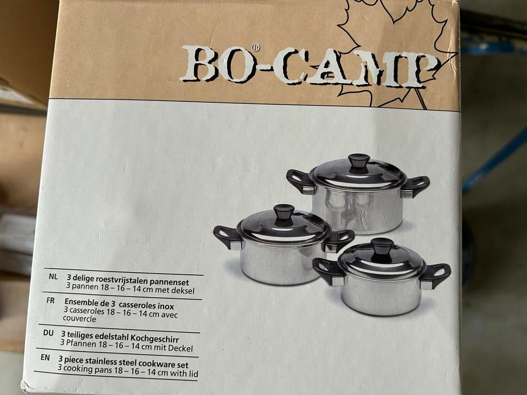 BO-CAMP 3-delige RVS pannenset - Nieuw in doos, Ophalen, Nieuw, Rvs, Pannenset