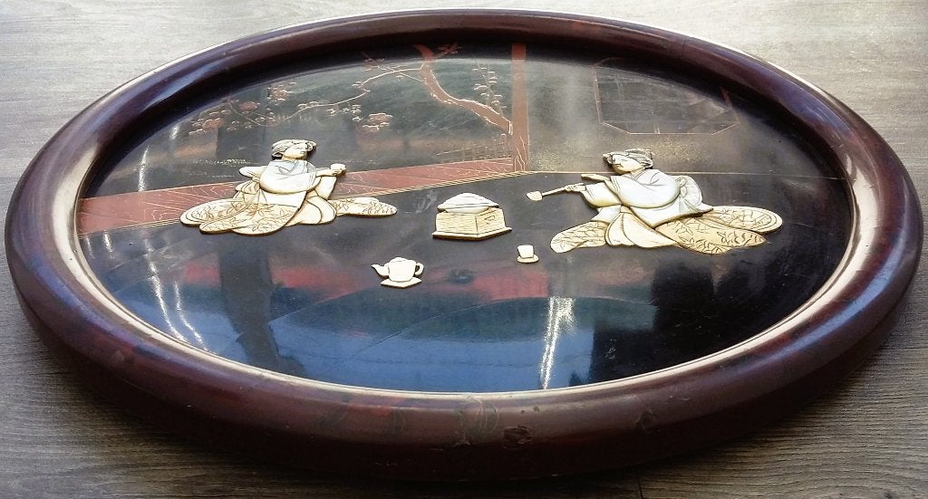Om1875-1900 GROOT Japans Lakwerk Plaquette Reliëf Schilderij, Antiek en Kunst, Ophalen of Verzenden