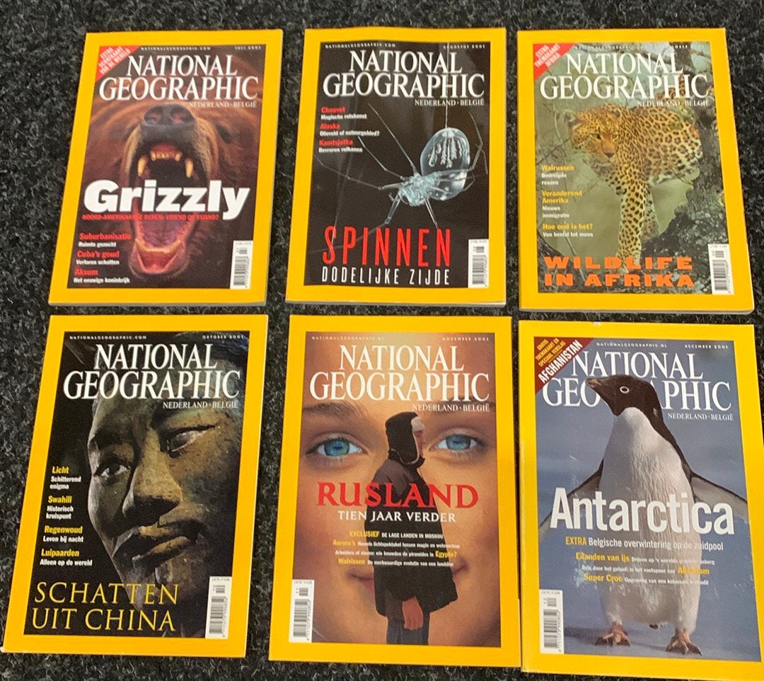 National Geographic magazines uit 2001, 9 edities, Ophalen of Verzenden, Zo goed als nieuw, Wetenschap en Natuur