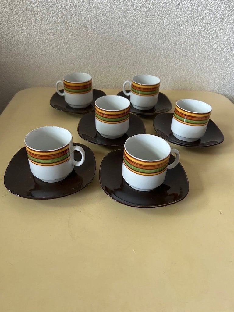Vintage Van Nelle Plaza koffiekopjes Schirnding 14cm (6x), Overige merken, Vintage, Ophalen of Verzenden, Zo goed als nieuw