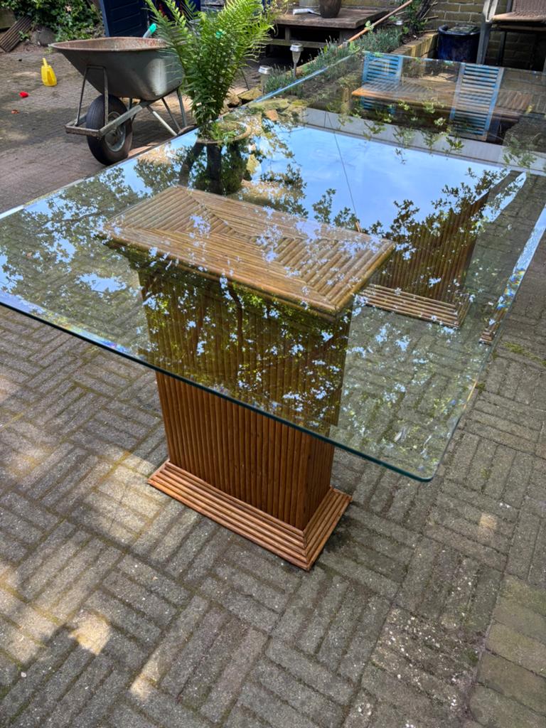 Glazen eettafel, Gebruikt, 75 cm of meer, Vintage, Ophalen of Verzenden