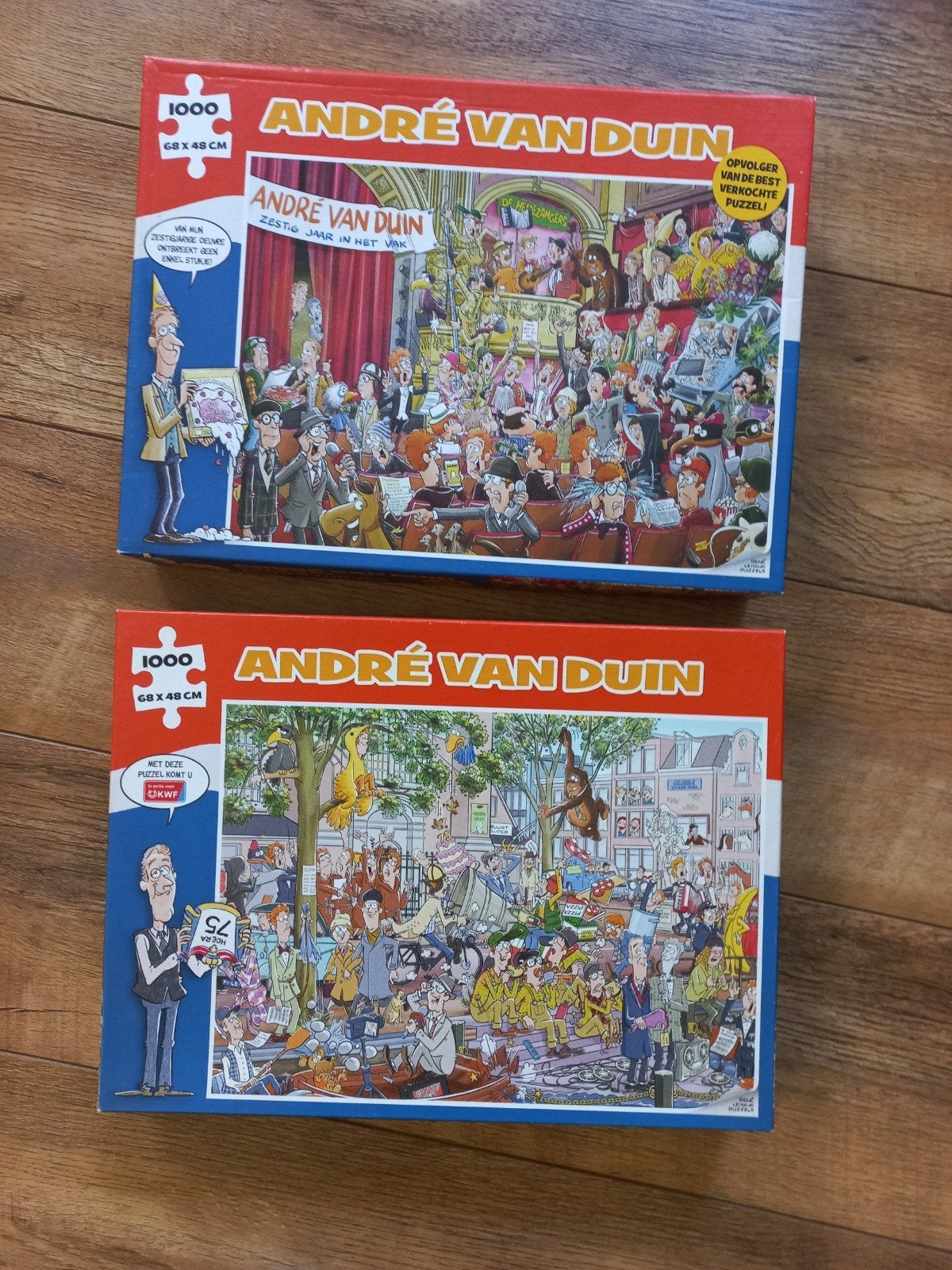 2 puzzels Andre van Duin. Compleet., Hobby en Vrije tijd, Ophalen of Verzenden, 500 t/m 1500 stukjes, Zo goed als nieuw