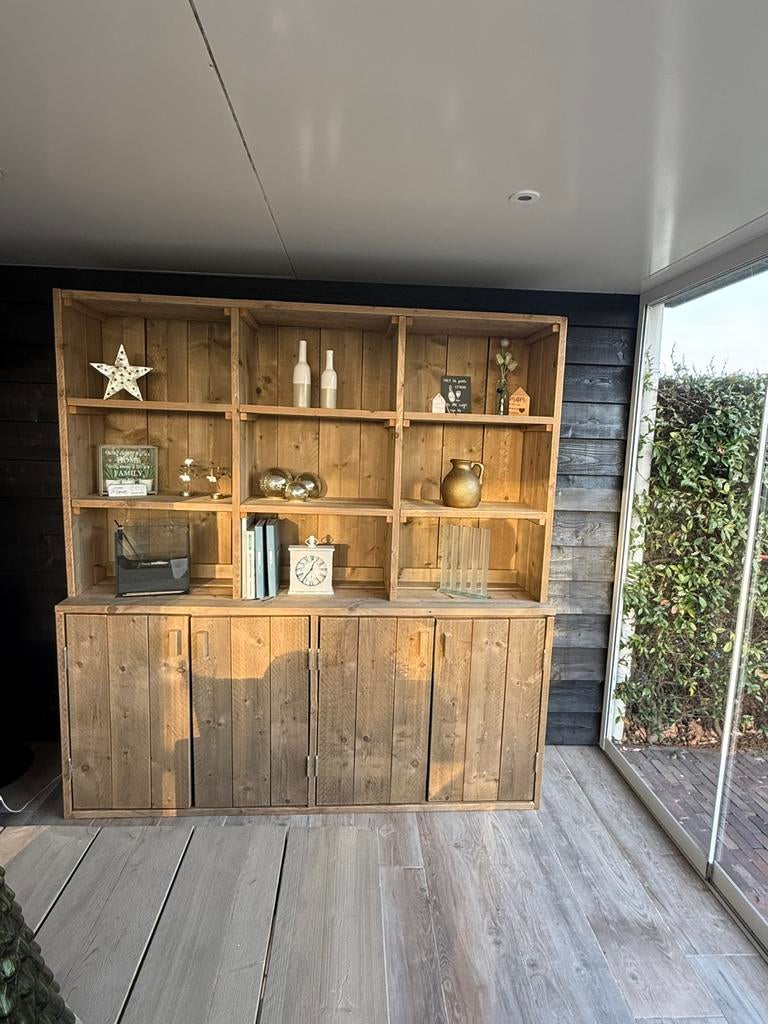 Steigerhouten kast in 2 delen, Huis en Inrichting, Kasten | Wandmeubels, Ophalen, 200 cm of meer, Zo goed als nieuw, Minder dan 150 cm