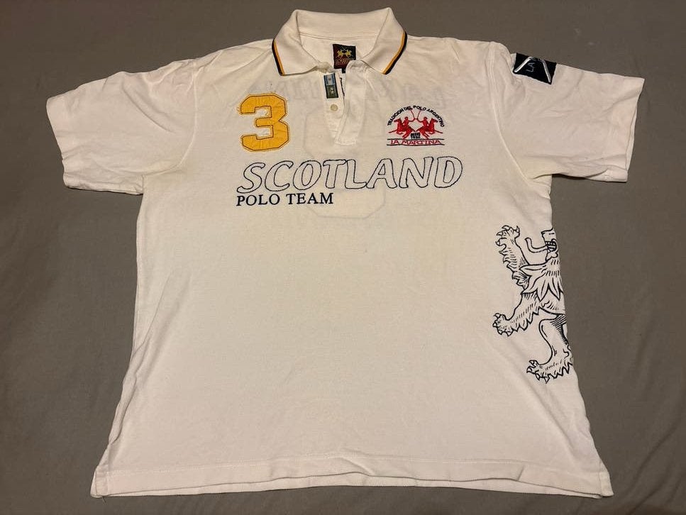 La Martina Polo Team Scotland Poloshirt Maat L, Ophalen of Verzenden, Gedragen, Maat 52/54 (L), Wit
