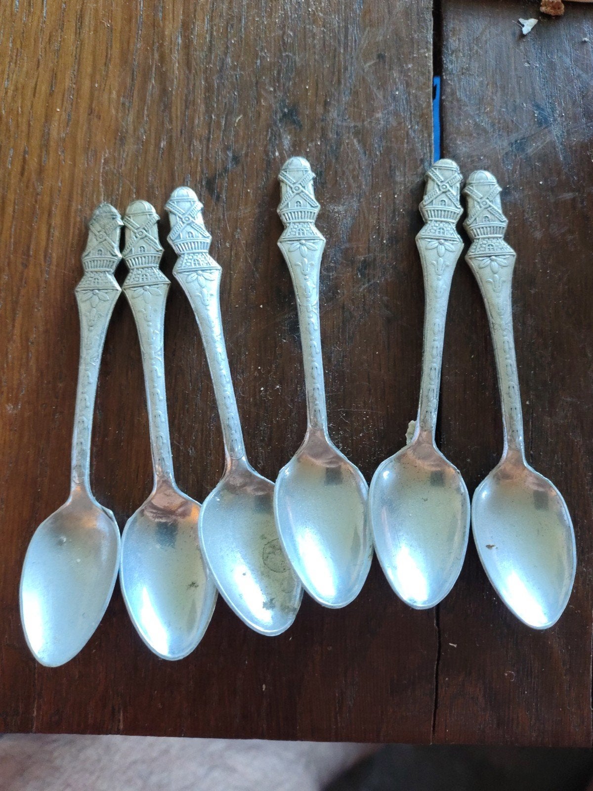 Set van 6 vintage Nederlandse molen theelepels, Antiek en Kunst, Antiek | Bestek, Ophalen of Verzenden