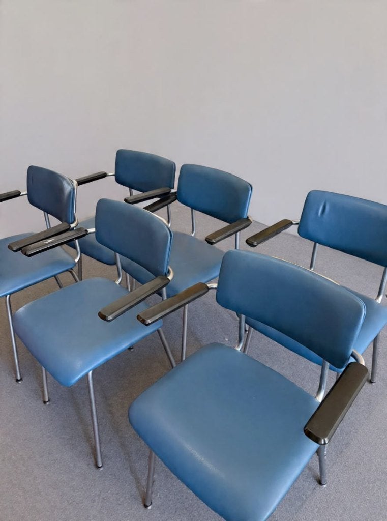 6 stuks vintage blauw Gispen stoelen model 1235 gebruikt, Huis en Inrichting, Ophalen, Gebruikt, Blauw, Vintage, Kantoor, Vergaderstoelen