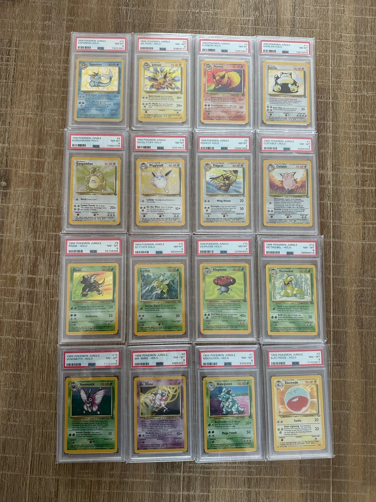 Complete Pokémon Jungle Holo Set 16/16 - 1999 - Alle PSA 8, Ophalen of Verzenden, Zo goed als nieuw, Meerdere kaarten, Foil