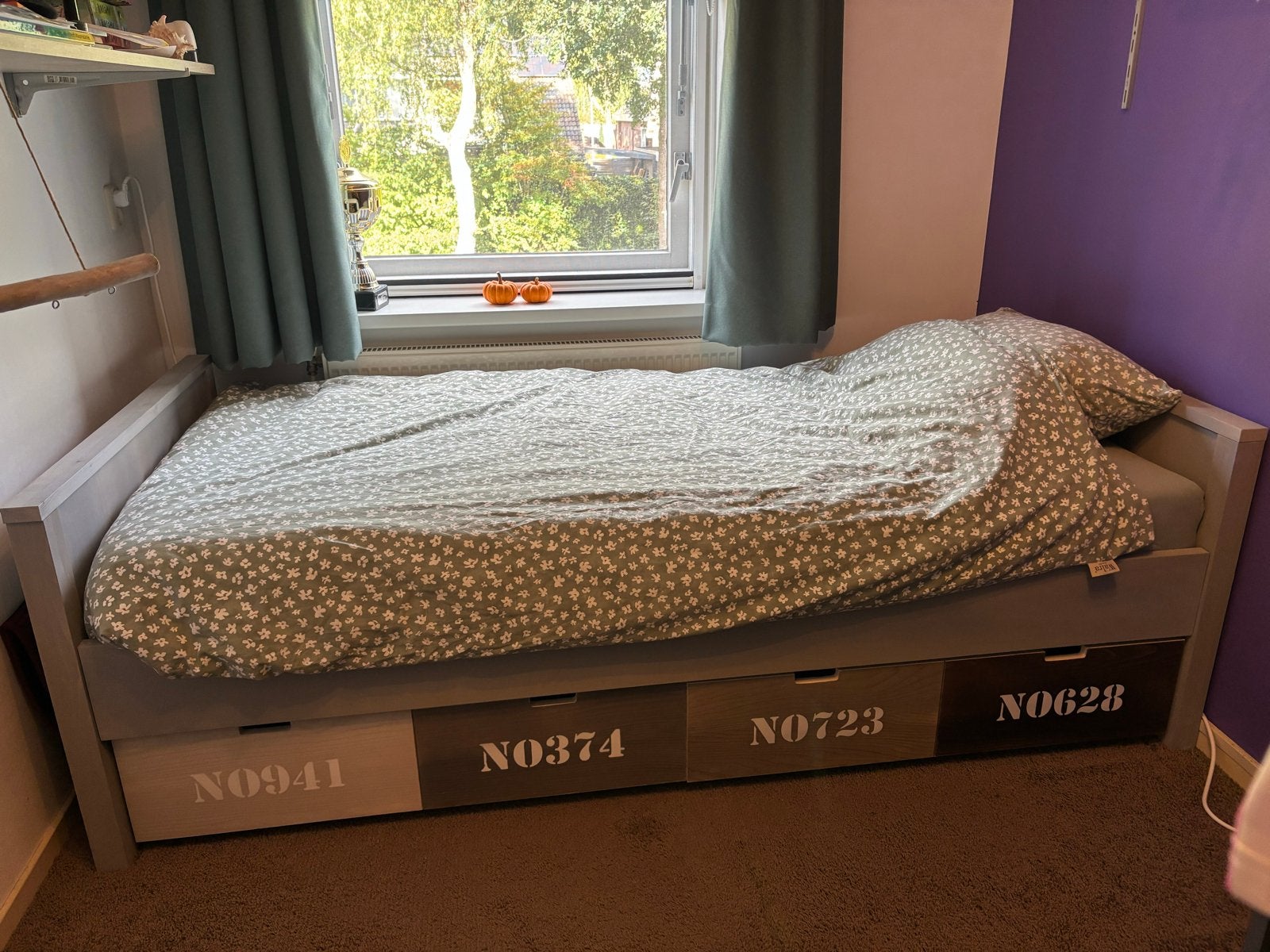Eenpersoonsbed met opberglades, Huis en Inrichting, Ophalen, Gebruikt, 90 cm, Eenpersoons