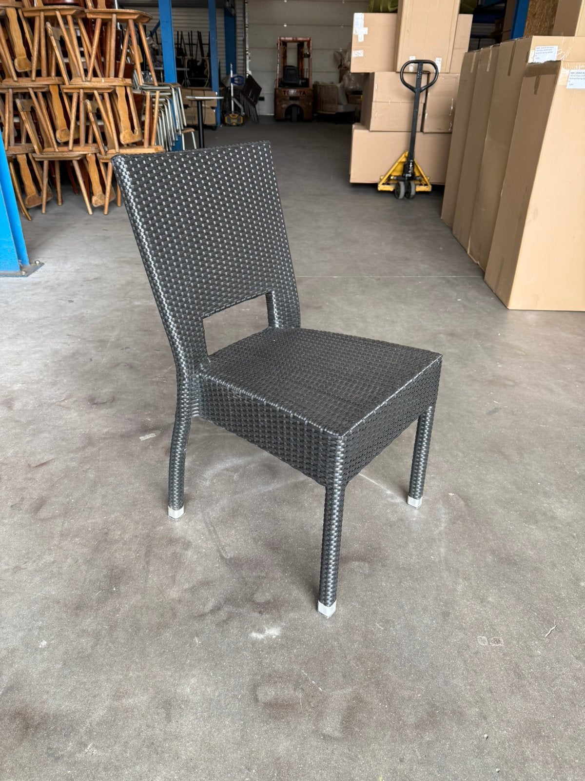 20 horeca terras wicket outdoor partij stapelbare stoelen, Kunststof, Gebruikt, Zwart, Ophalen of Verzenden