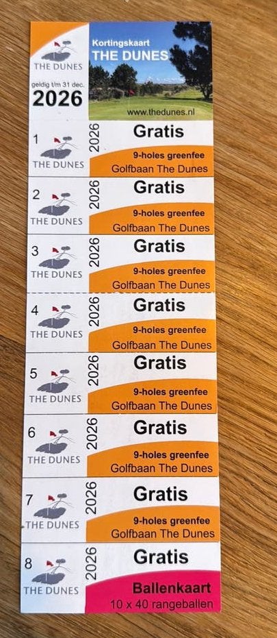 7 greenfees en 400 ballen the dunes, Ophalen of Verzenden, Bal(len)