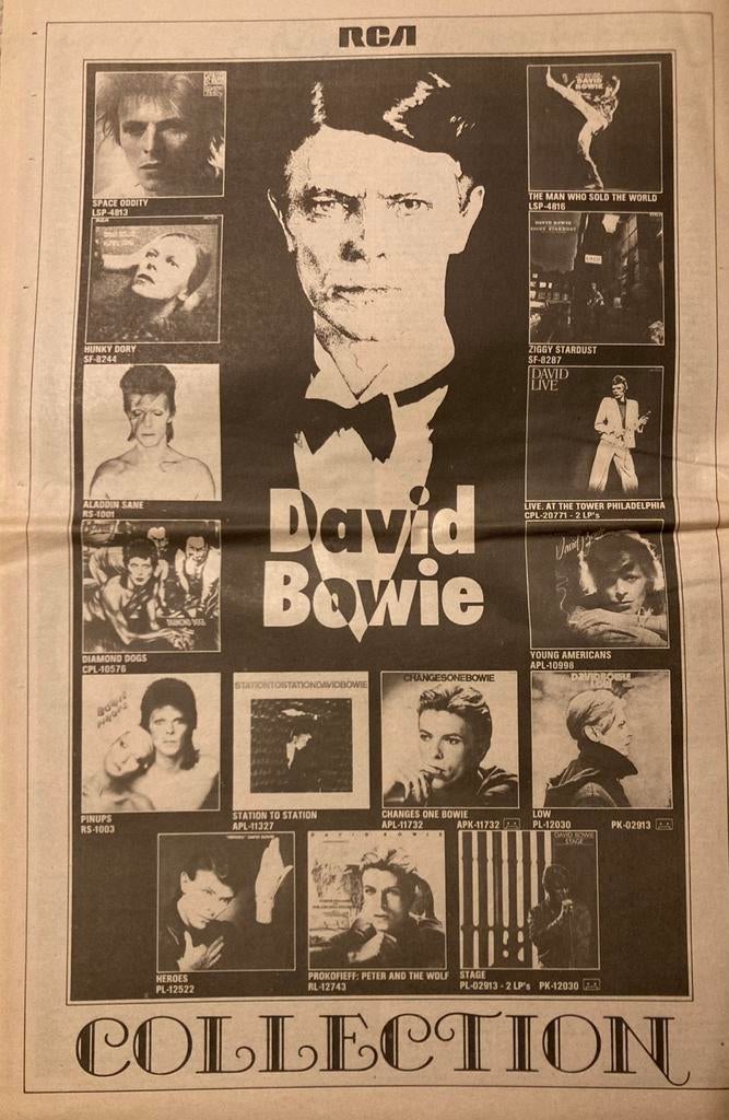 Paginagrote A3 advertentie DAVID BOWIE release, Verzamelen, Posters, Ophalen of Verzenden, Gebruikt, A1 t/m A3