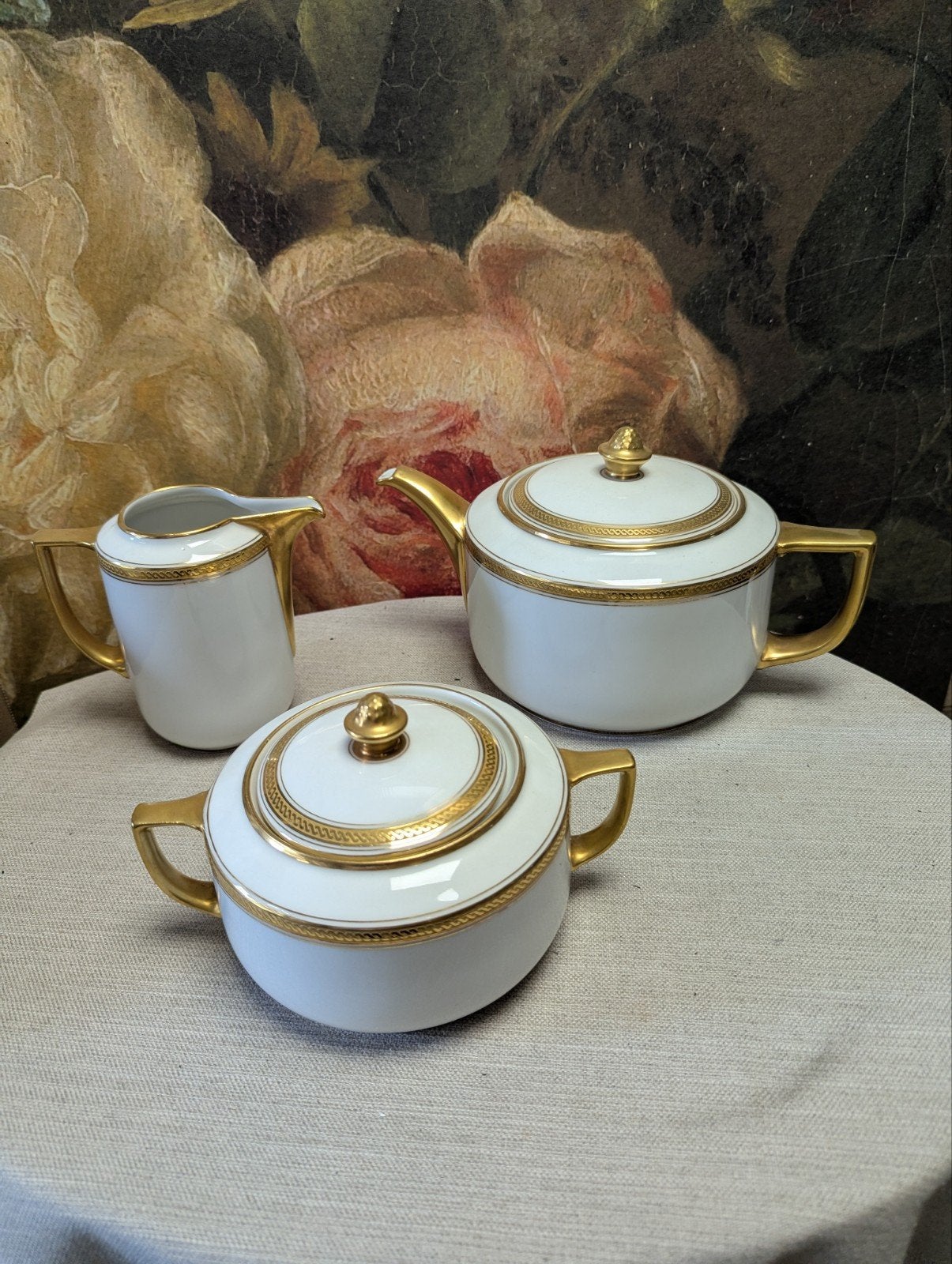 Richard Ginori Melkkan, Suikerpot en Theepot - Wit/Goud, Antiek en Kunst, Ophalen of Verzenden