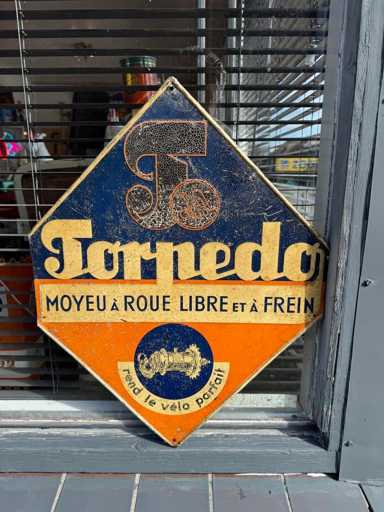 Vintage Torpedo Reclamebord - Fietsnaven, Antiek en Kunst, Curiosa en Brocante, Ophalen