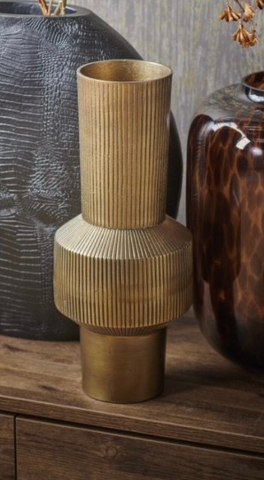 Hoge bronzen vaas 60 cm van Light & Living, als nieuw, Huis en Inrichting, Ophalen, Zo goed als nieuw, Metaal, 60 cm