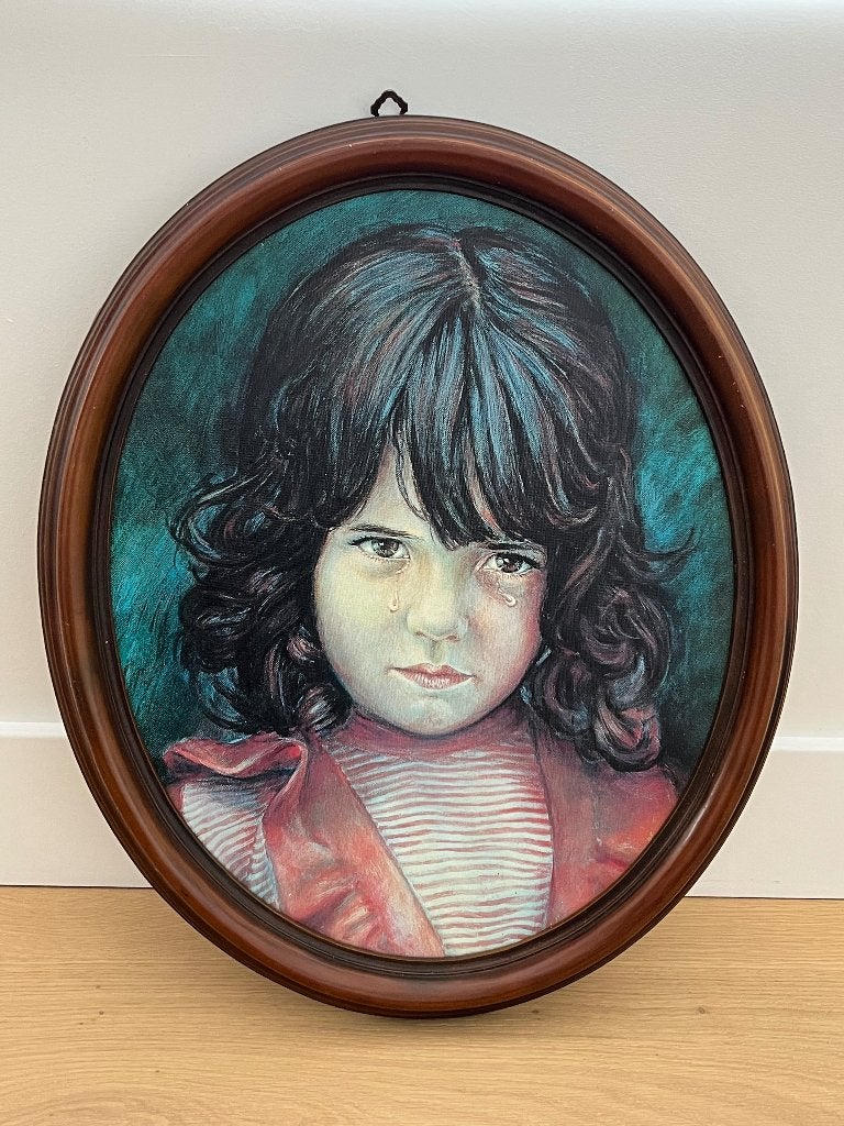 Schilderij huilend meisje ovaal vintage, Antiek en Kunst, Kunst | Schilderijen | Klassiek, Doek, Portret of Personen, Bijzondere lijst