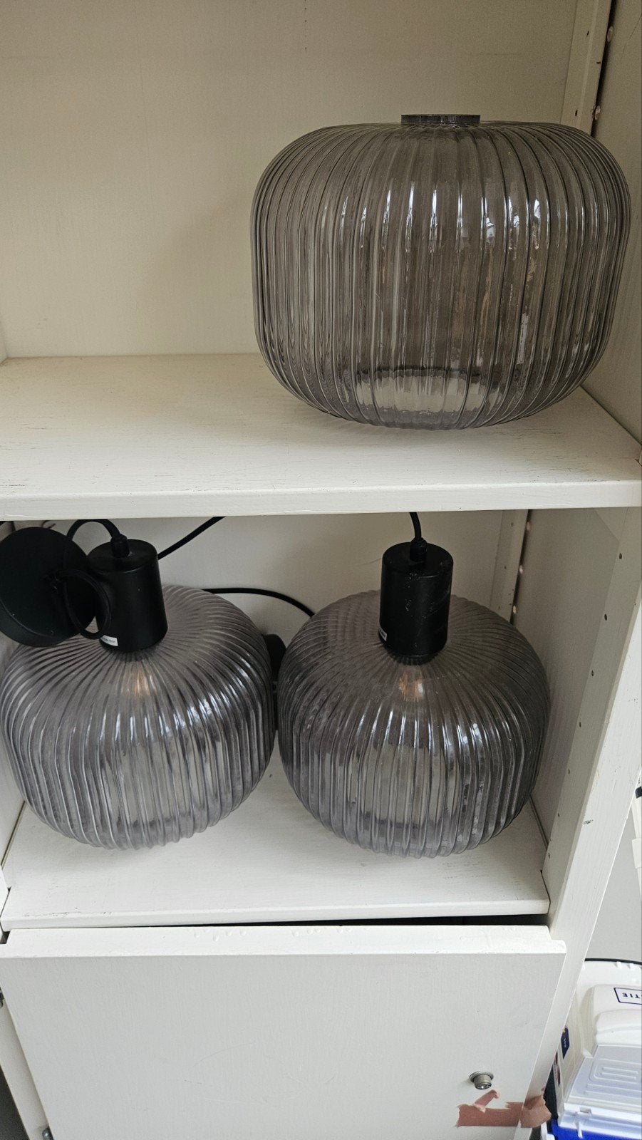 3 Sfeervolle Karwei Lampen met Licht Gerookt Glas, Ophalen, Glas