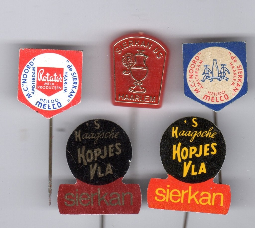 5 speldjes SIERKAN IJS MELK HOPJES VLA HAARLEM (A9), Verzamelen, Speldjes, Pins en Buttons, Ophalen of Verzenden, Gebruikt, Overige onderwerpen