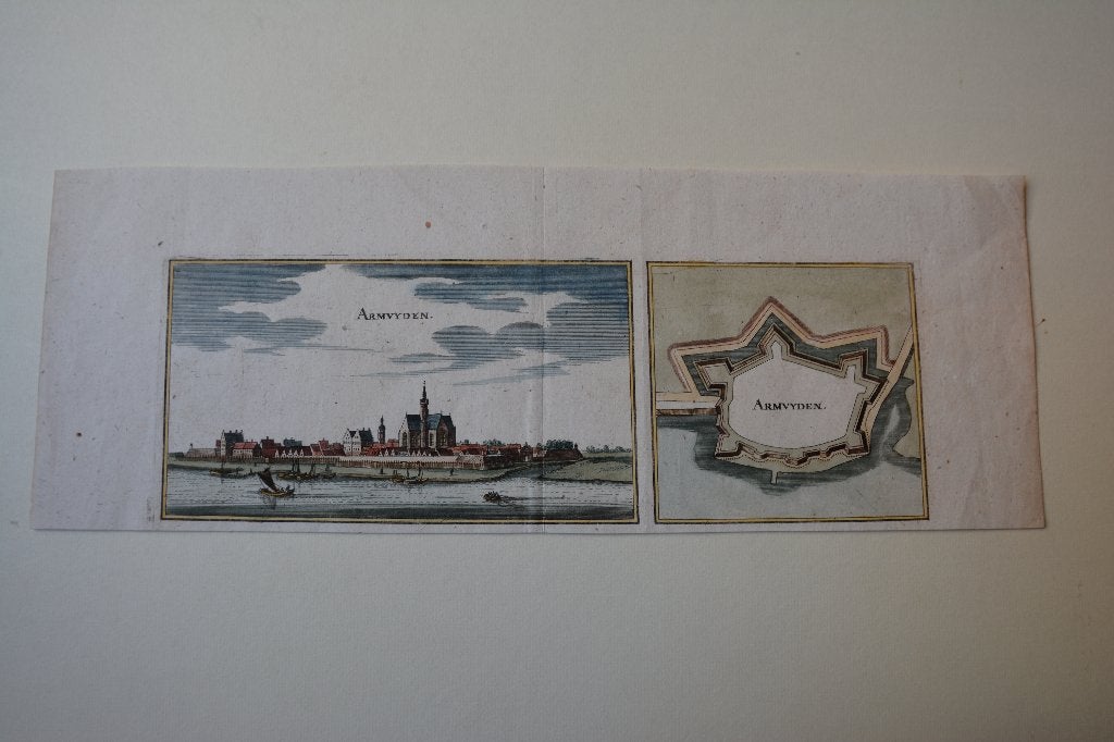 ARNEMUIDEN HANDGEKLEURDE KOPERGAVURE CASPER MERIAN 1659 EA44, Antiek en Kunst, 2000 tot heden, Verzenden, Stadsgezicht, Handgekleurd