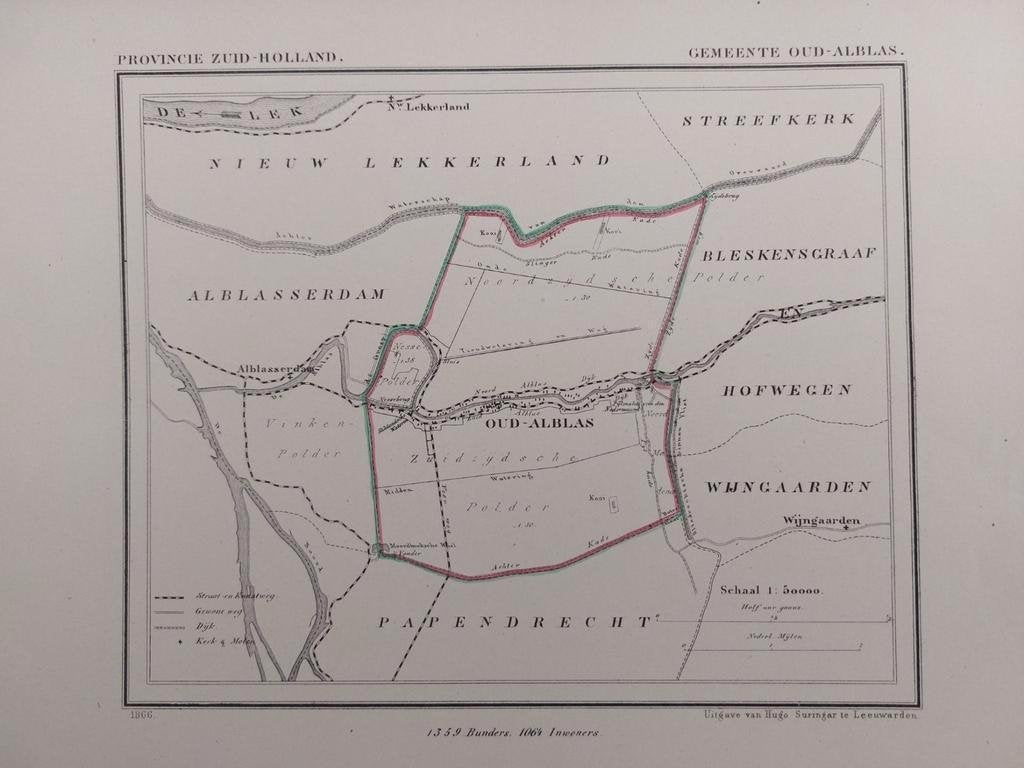 132 / Litho uit 1866 door J. Kuyper van Oud Alblas ZH, Antiek en Kunst, Ophalen of Verzenden