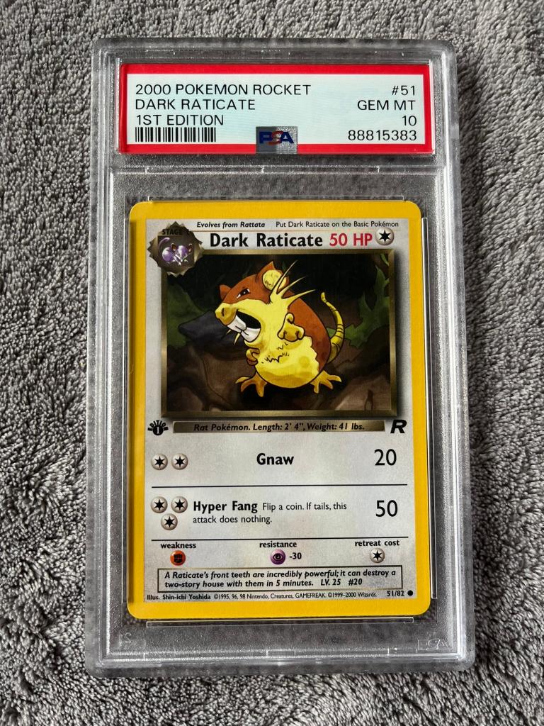 PSA 10 Pokemon 2000 ROCKET Dark Raticate 1st EDITION 51, Ophalen of Verzenden, Nieuw, Losse kaart