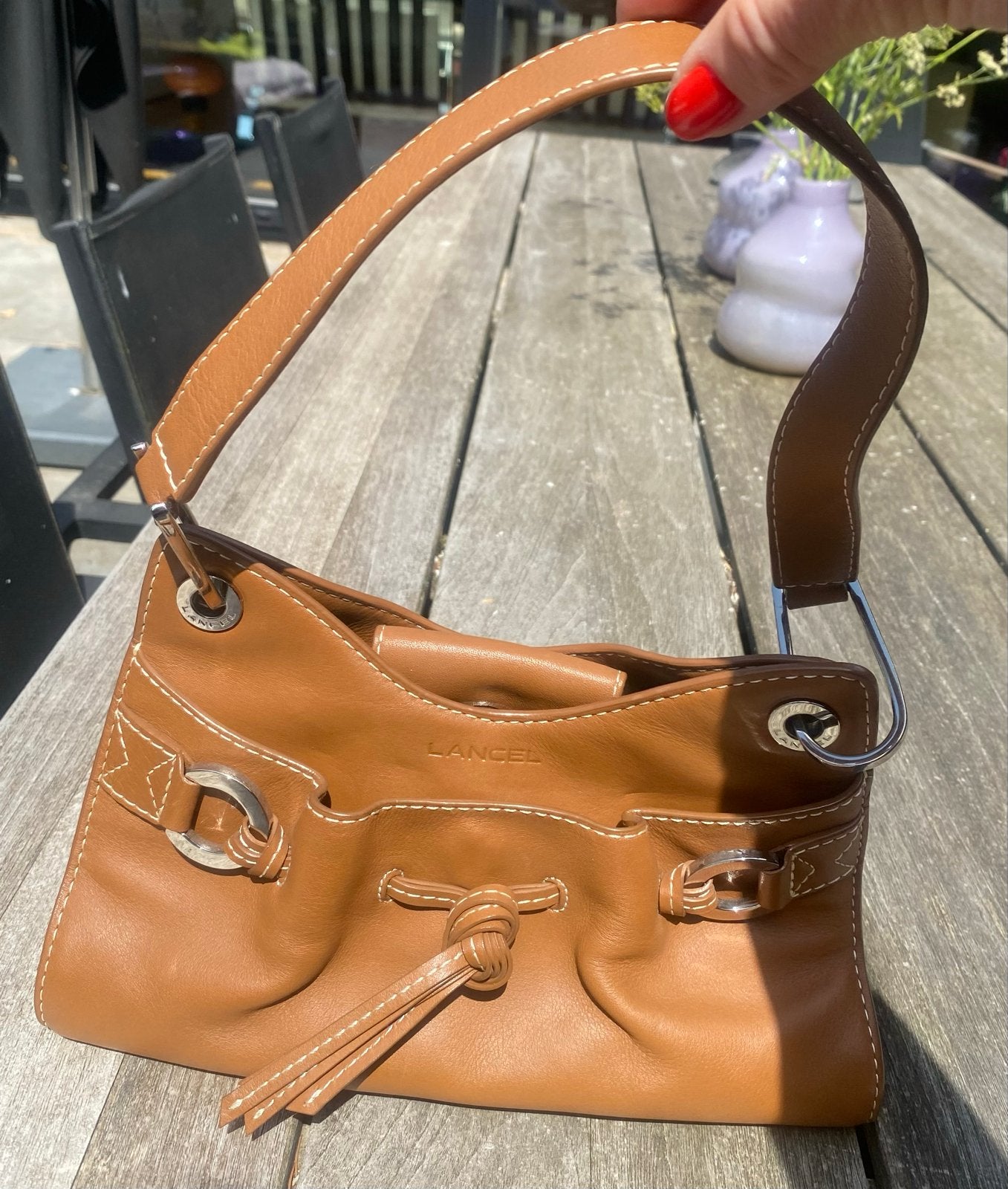 Lancel handtasje cognac leer, Sieraden, Tassen en Uiterlijk, Tassen | Damestassen, Verzenden, Zo goed als nieuw, Bruin, Handtas