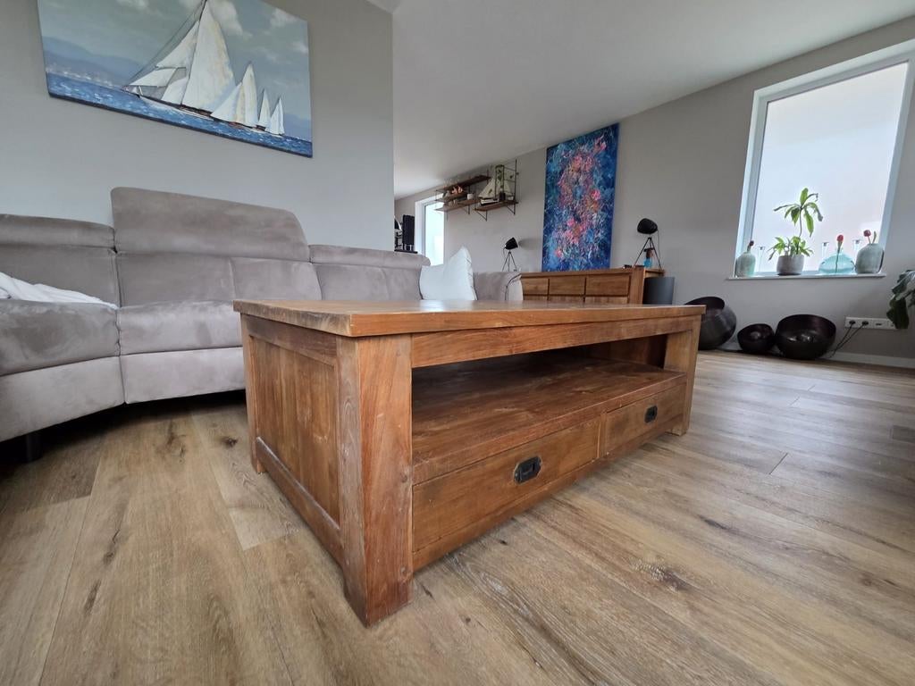 Teakhouten salontafel, Huis en Inrichting, Tafels | Salontafels, Ophalen, Gebruikt, 100 tot 150 cm, 50 tot 100 cm
