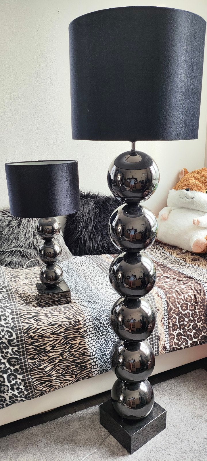 Set van 2 Luikse boligelampen met zwart velours kap, Zo goed als nieuw, Minder dan 100 cm, Glas, E27 (groot)