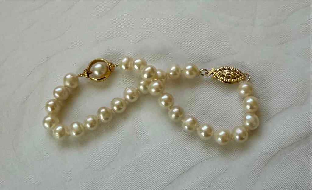 Akoya Parel Armband met 14K  Montuur en Filigrain Slot, Ophalen of Verzenden, Nieuw, Goud