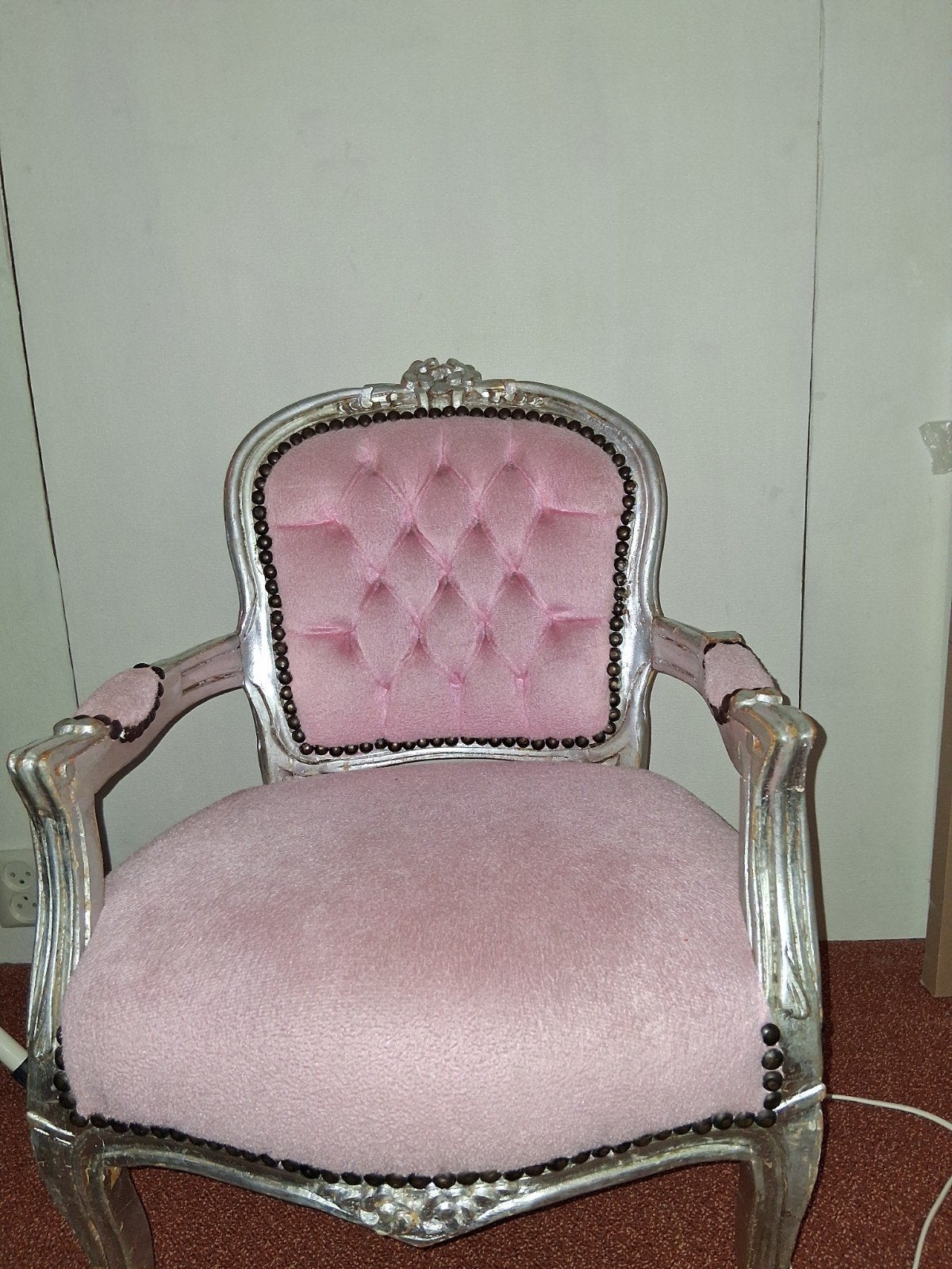 Roze Barok Fauteuil meisje - Zilverkleurig Hout, Ophalen, Gebruikt, Overige kleuren, Stof
