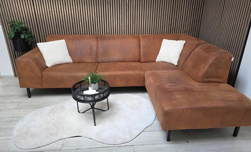 ‼️gereinigde cognac hoekbank‼️, Ophalen, Gebruikt