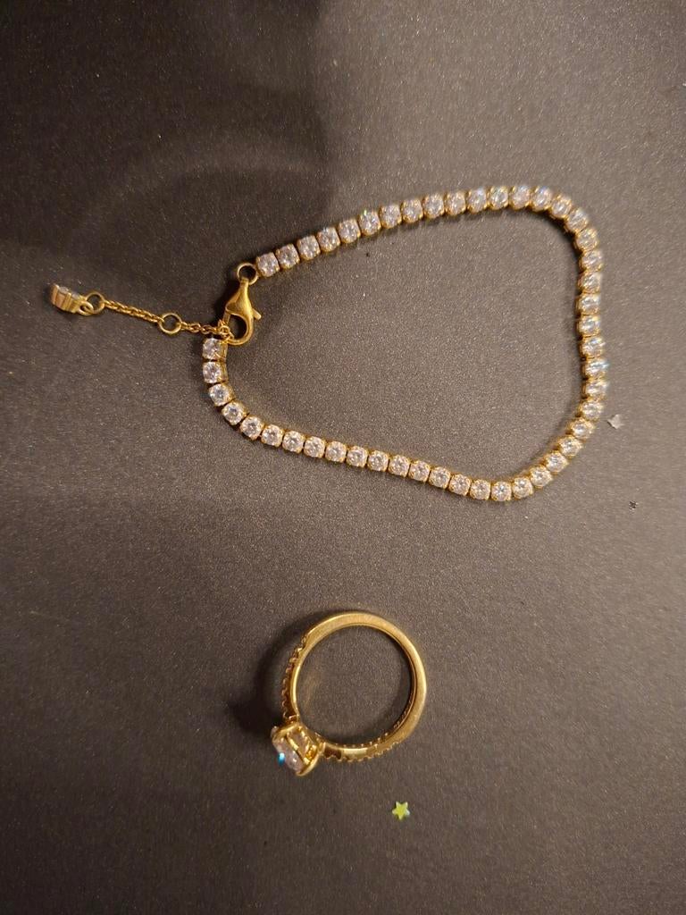 Pandora armband met ring goud stenen hart maat 54, Ophalen of Verzenden, Goud