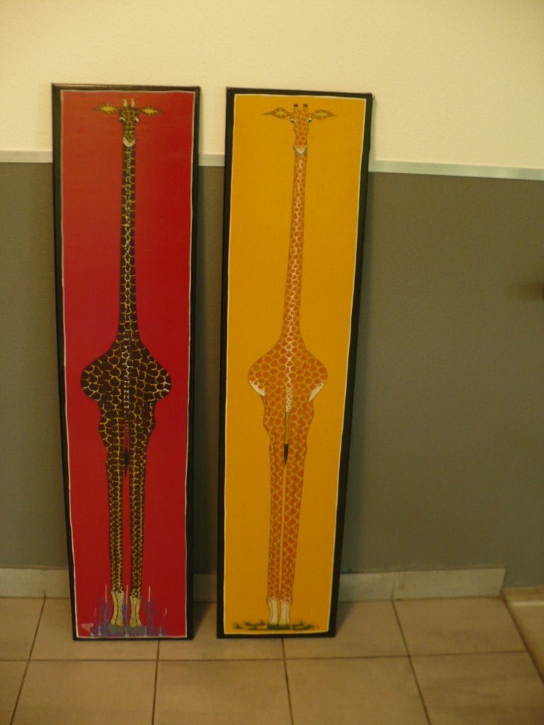twee giraf wanddecoratie, Ophalen, Gebruikt, Wandbord of Wandpaneel, 29 cm